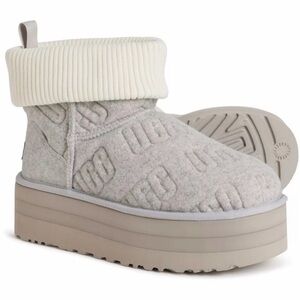 UGG Women's Classic Mini Felted Platform Boot in Light Grey and Cream